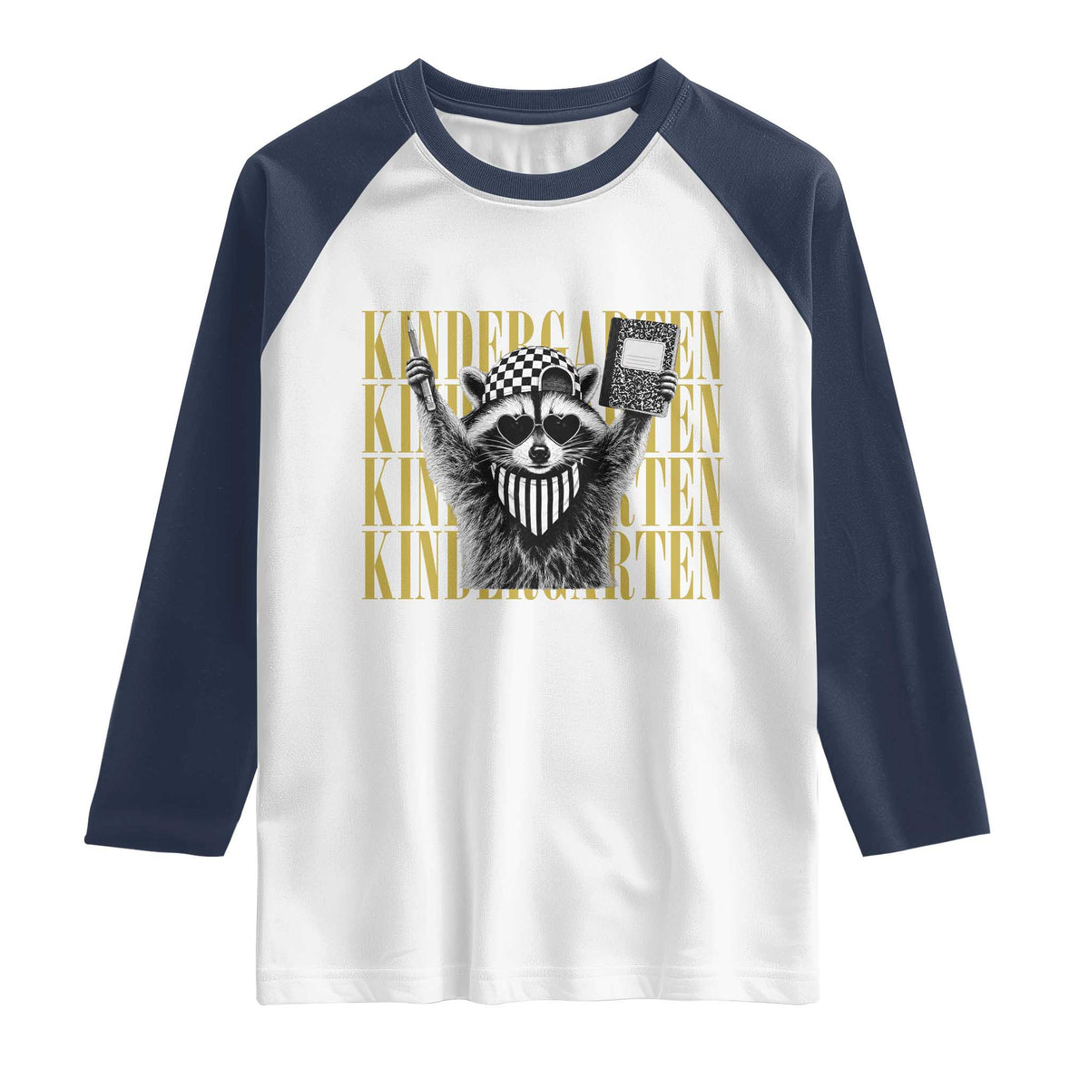 Cool Kindergarten Raccoon Back to School Raglan Shirt First Day of School Funny Kids Gift