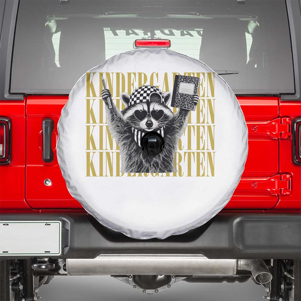Cool Kindergarten Raccoon Back to School Spare Tire Cover First Day of School Funny Kids Gift TS02 White Print Your Wear