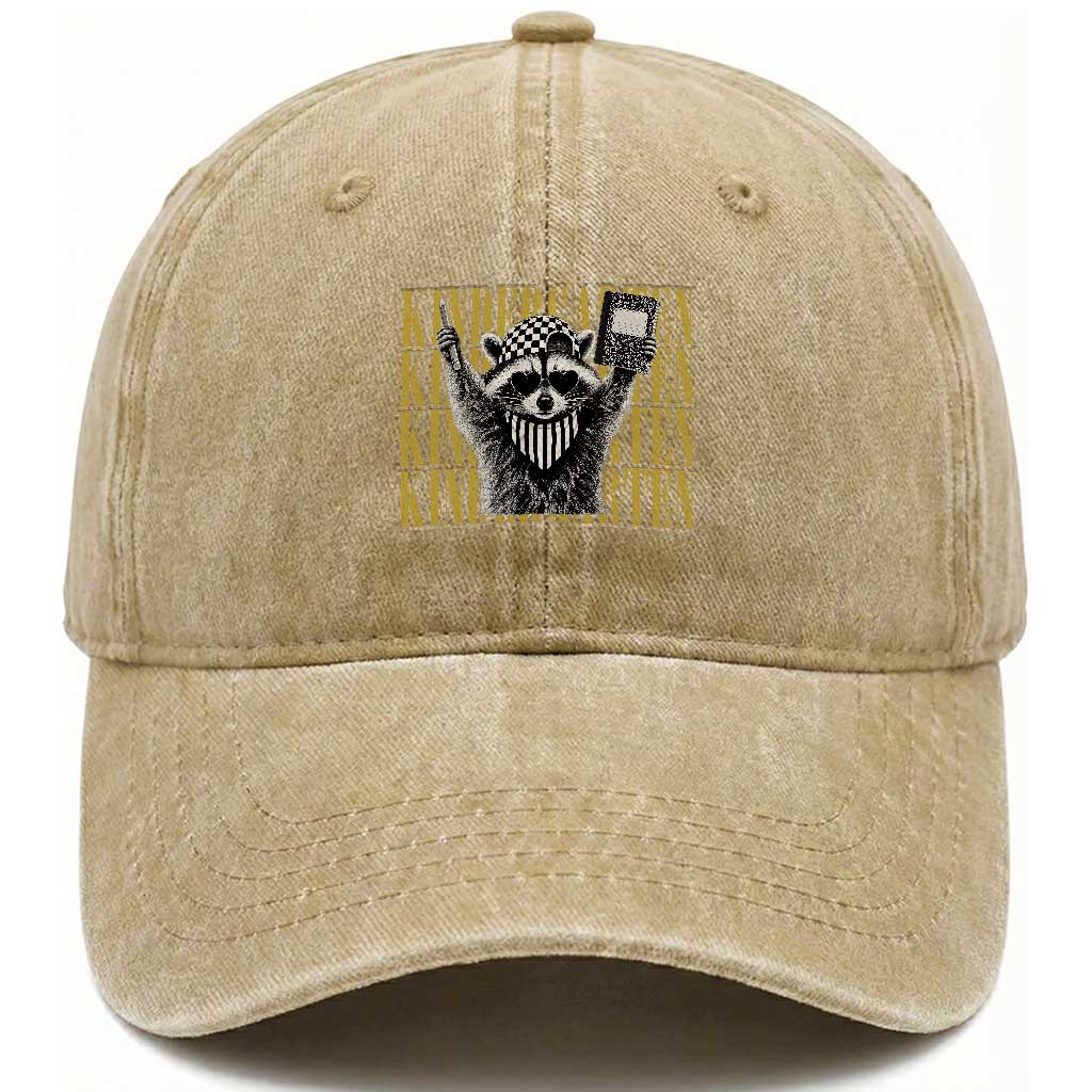 Cool Kindergarten Raccoon Back to School Washed Cotton Baseball Cap First Day of School Funny Kids Gift TS02 Print Your Wear