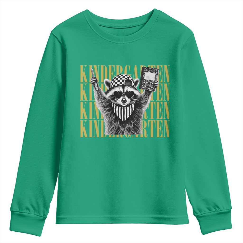 Cool Kindergarten Raccoon Back to School Youth Sweatshirt First Day of School Funny Kids Gift