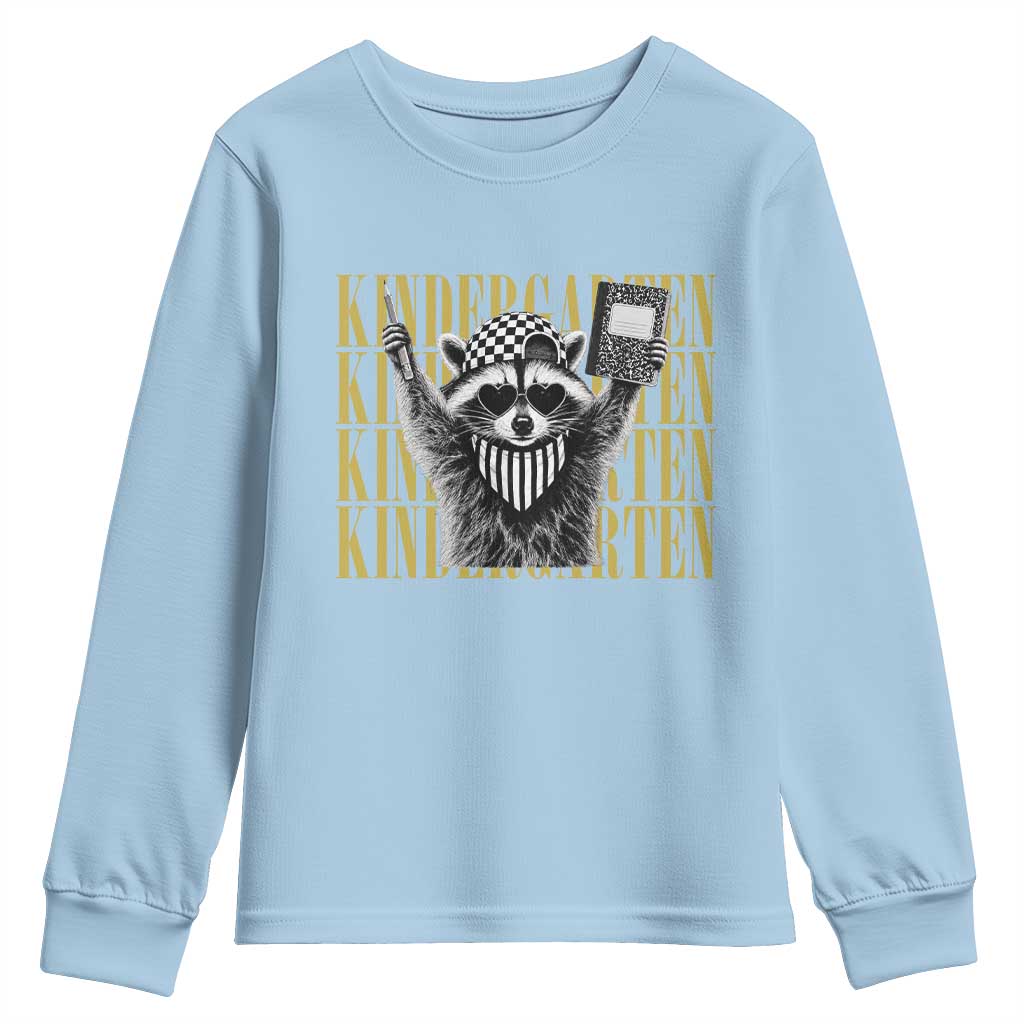 Cool Kindergarten Raccoon Back to School Youth Sweatshirt First Day of School Funny Kids Gift