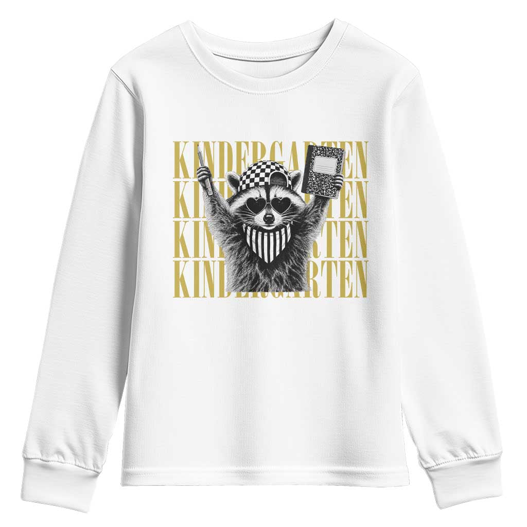 Cool Kindergarten Raccoon Back to School Youth Sweatshirt First Day of School Funny Kids Gift TS02 White Print Your Wear