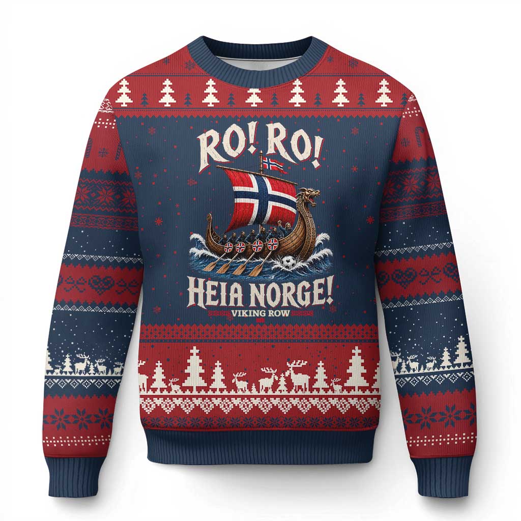 Funny Heia Norge Soccer Viking Row Ugly Christmas Sweater Ro Ro Norway Football Fans Norwegian Pride TS02 Navy Red Print Your Wear