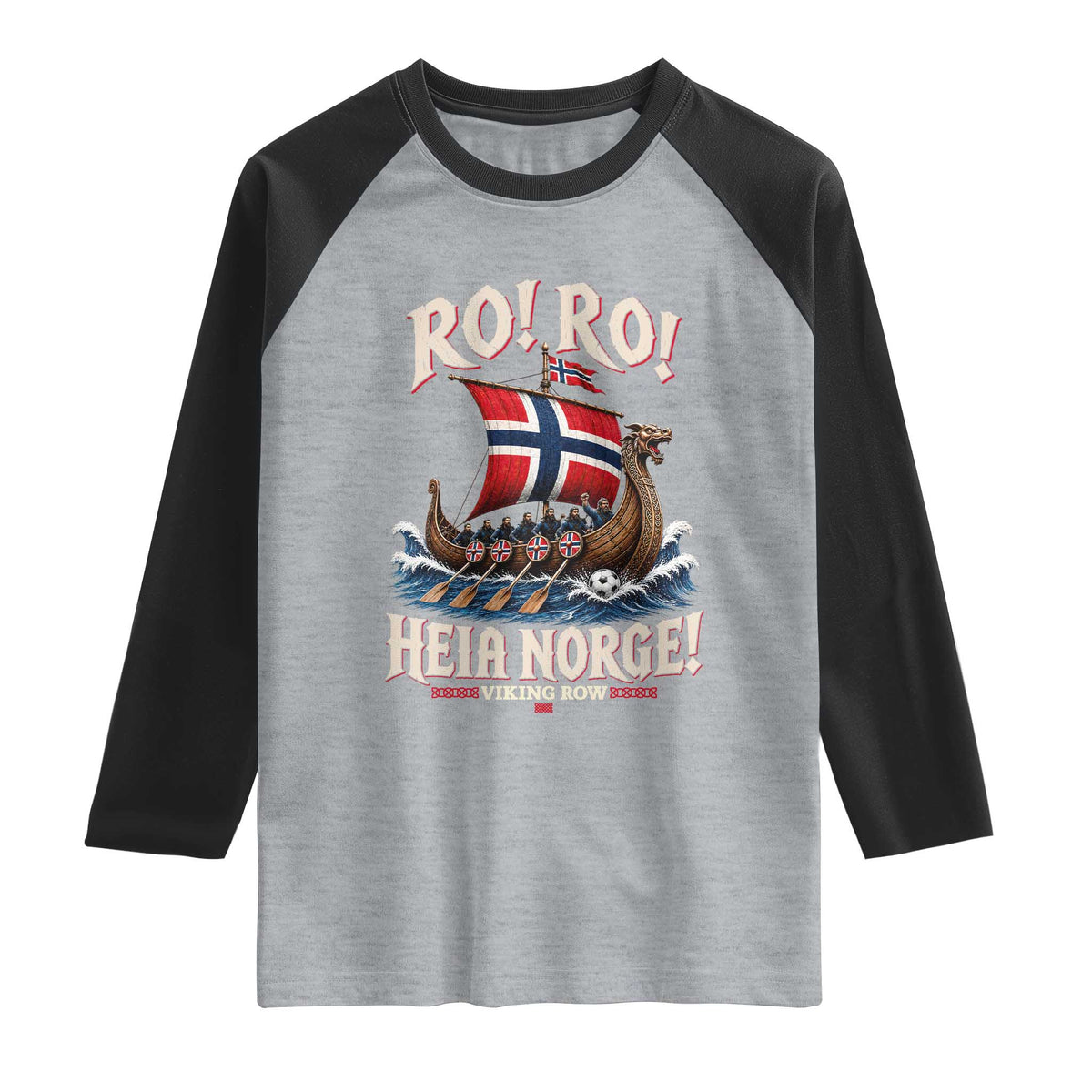 Funny Heia Norge Soccer Viking Row Raglan Shirt Ro Ro Norway Football Fans Norwegian Pride TS02 Heather Gray Black Print Your Wear