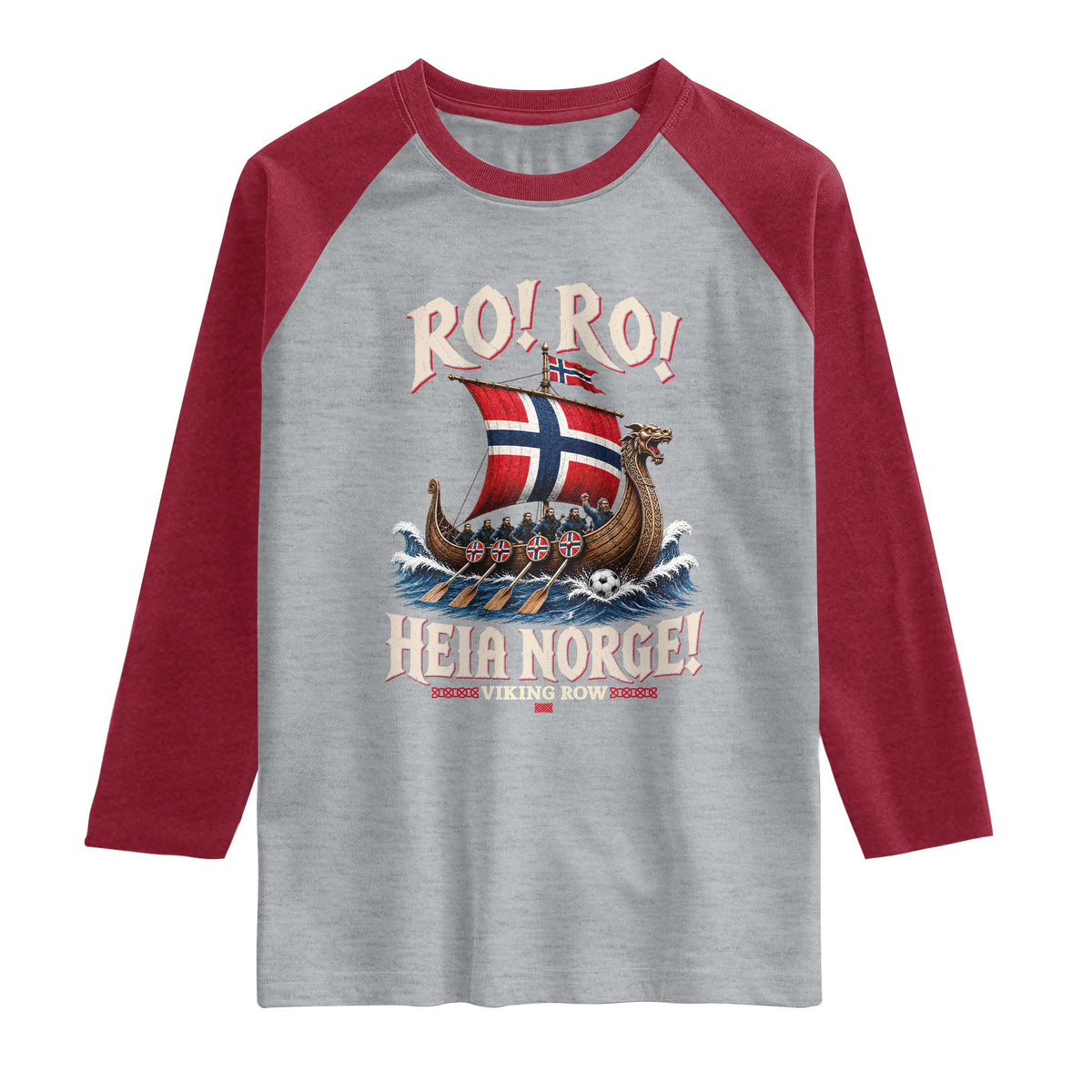 Funny Heia Norge Soccer Viking Row Raglan Shirt Ro Ro Norway Football Fans Norwegian Pride TS02 Heather Gray Heather Red Print Your Wear