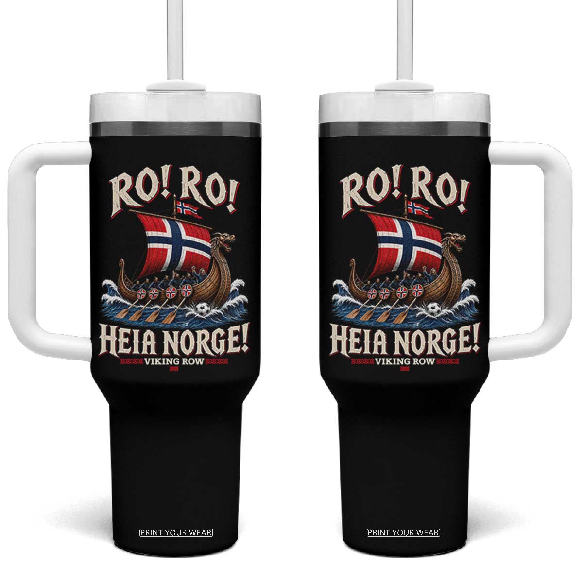 Funny Heia Norge Soccer Viking Row Tumbler With Handle Ro Ro Norway Football Fans Norwegian Pride TS02 One Size: 40 oz Black Print Your Wear