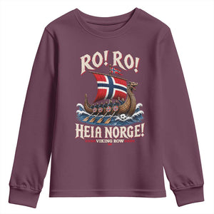 Funny Heia Norge Soccer Viking Row Youth Sweatshirt Ro Ro Norway Football Fans Norwegian Pride TS02 Maroon Print Your Wear