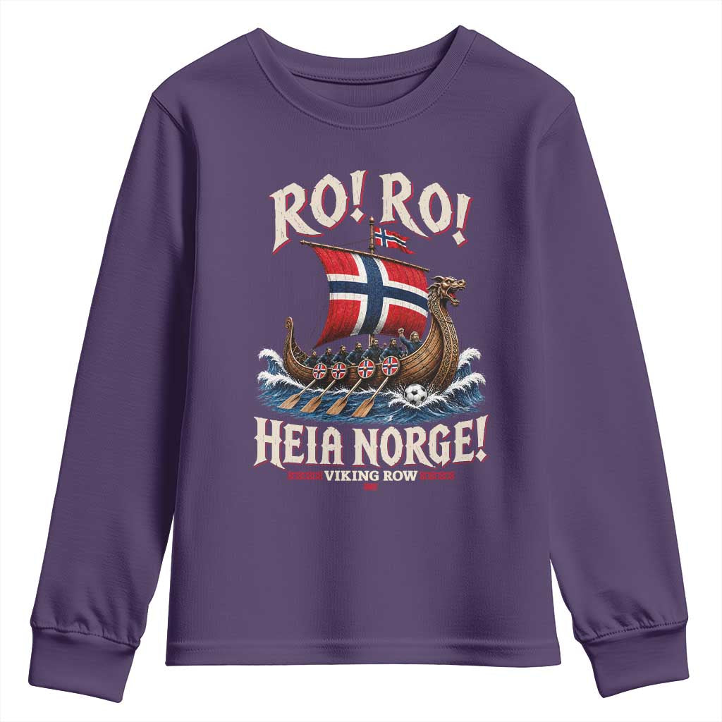 Funny Heia Norge Soccer Viking Row Youth Sweatshirt Ro Ro Norway Football Fans Norwegian Pride TS02 Purple Print Your Wear