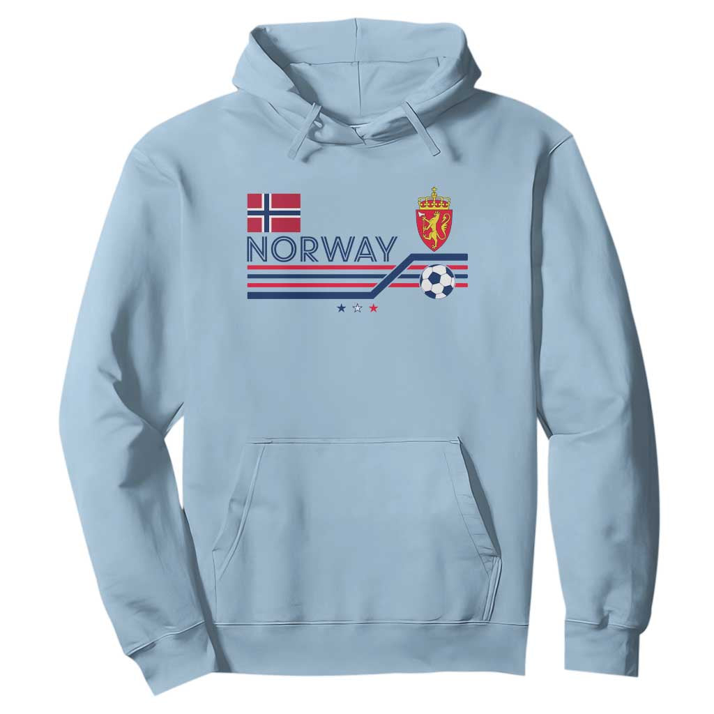 Classic Norway Football Emblem Graphic Hoodie Retro Norwegian Flag Coat of Arms Norge Soccer Fans TS02 Light Blue Print Your Wear