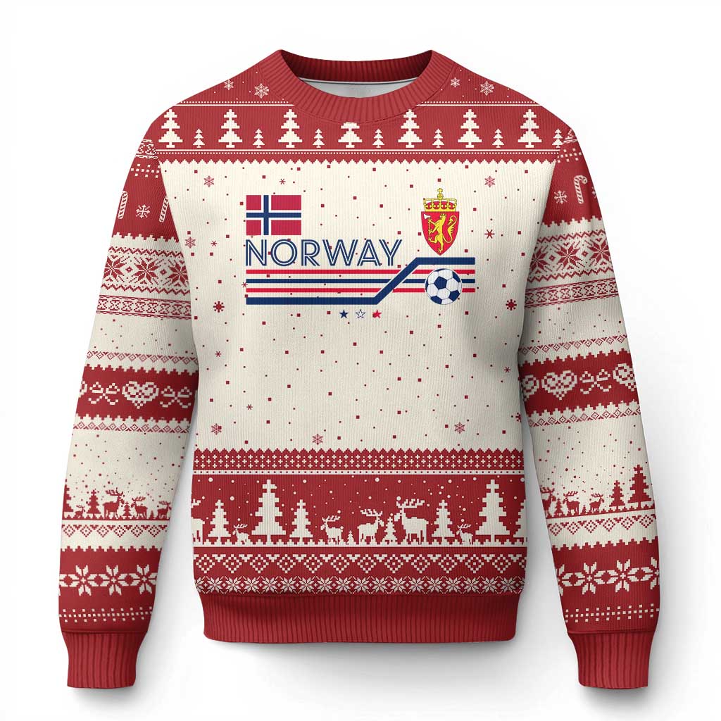 Classic Norway Football Emblem Graphic Ugly Christmas Sweater Retro Norwegian Flag Coat of Arms Norge Soccer Fans TS02 Beige Red Print Your Wear