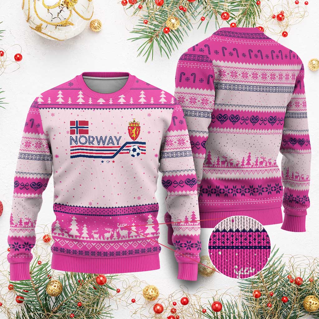 Classic Norway Football Emblem Graphic Ugly Christmas Sweater Retro Norwegian Flag Coat of Arms Norge Soccer Fans TS02 Hot Pink Print Your Wear