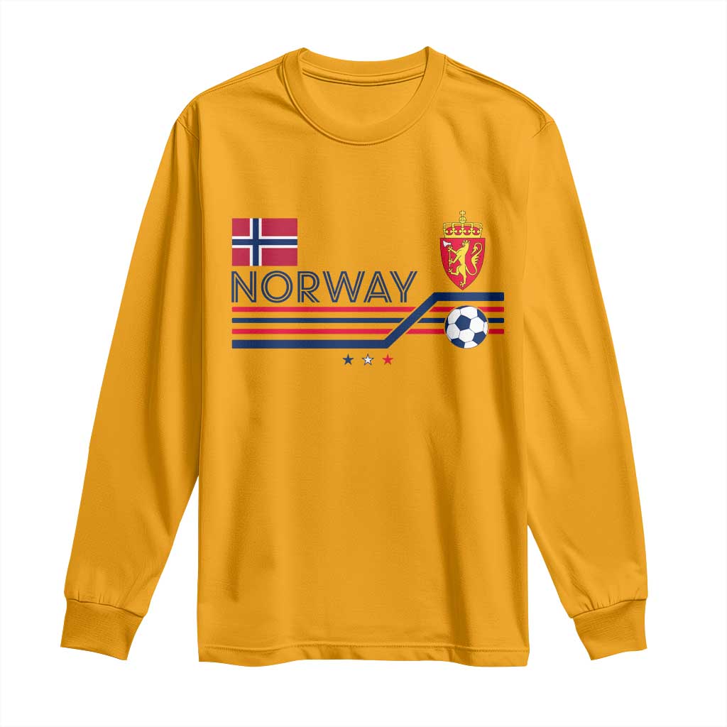 Classic Norway Football Emblem Graphic Long Sleeve Shirt Retro Norwegian Flag Coat of Arms Norge Soccer Fans TS02 Gold Print Your Wear