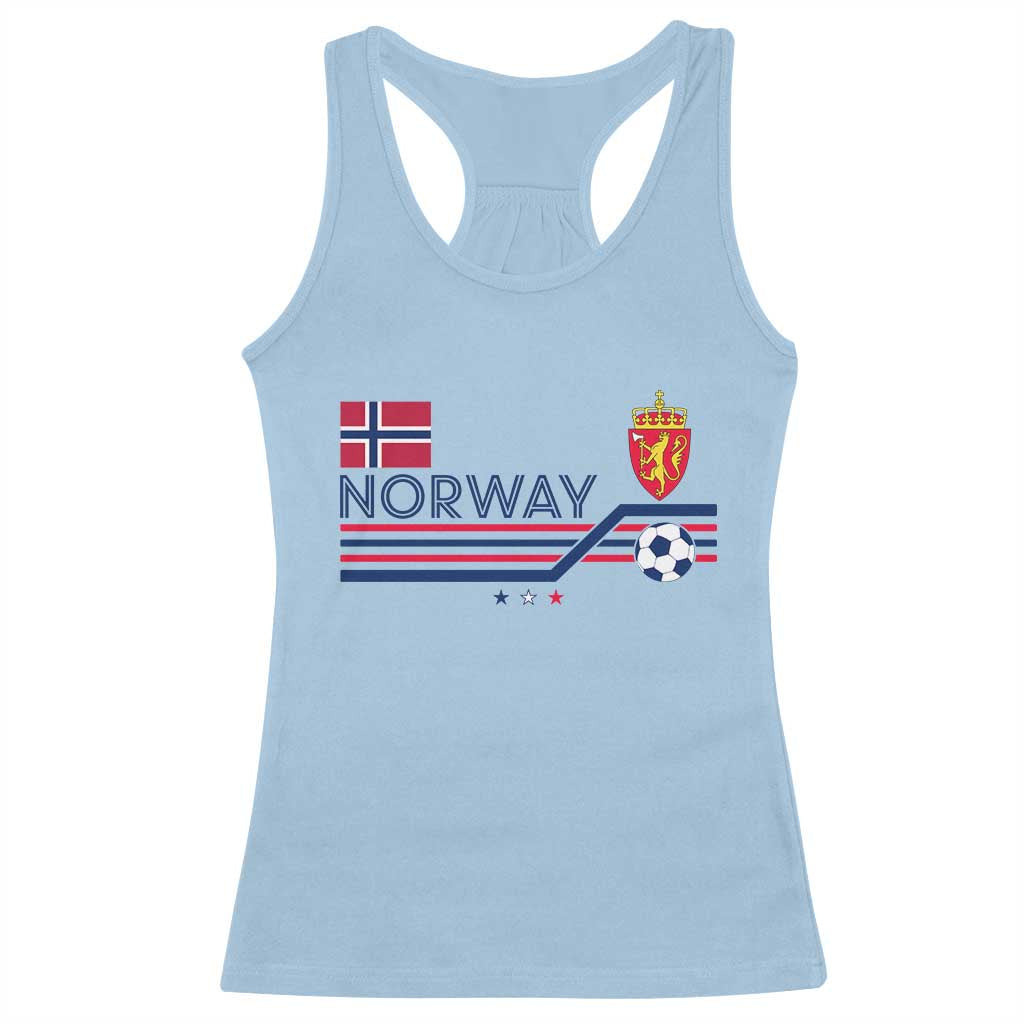 Classic Norway Football Emblem Graphic Racerback Tank Top Retro Norwegian Flag Coat of Arms Norge Soccer Fans TS02 Light Blue Print Your Wear