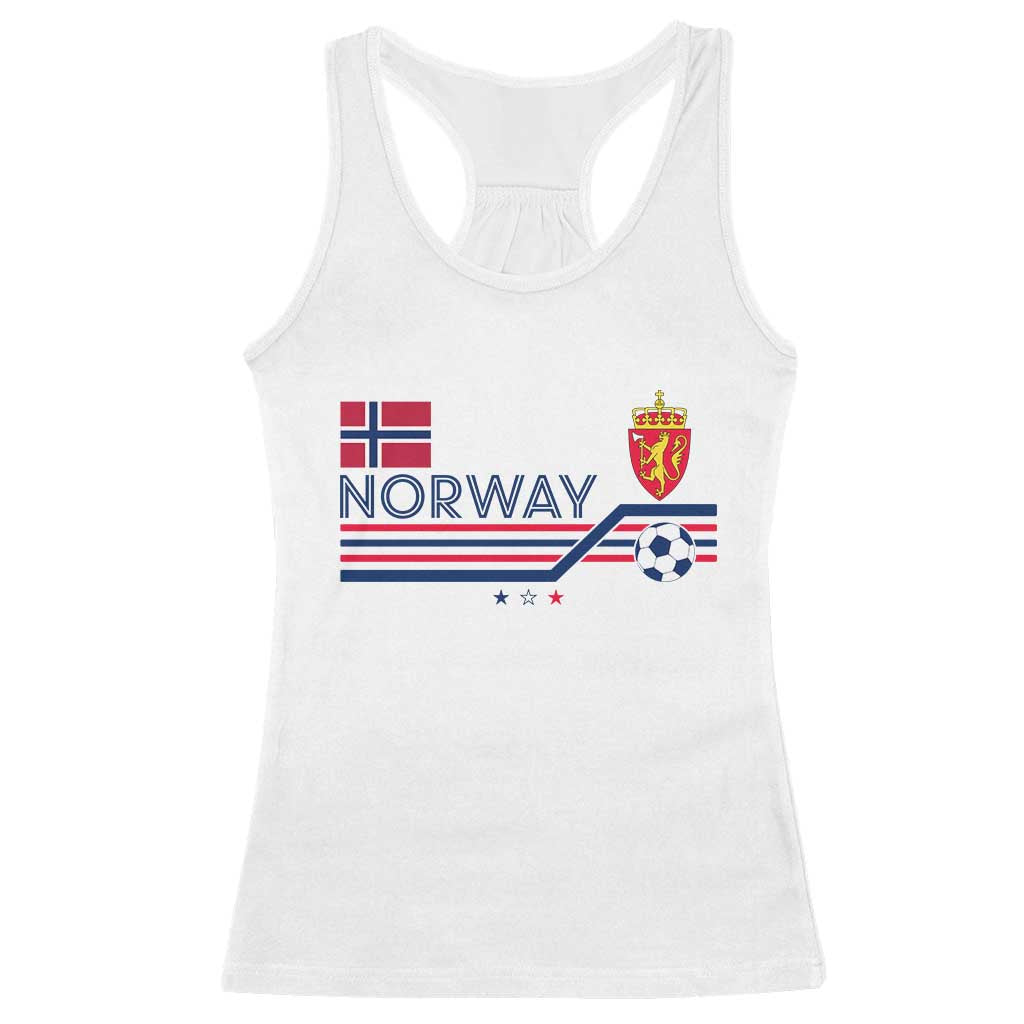 Classic Norway Football Emblem Graphic Racerback Tank Top Retro Norwegian Flag Coat of Arms Norge Soccer Fans TS02 White Print Your Wear