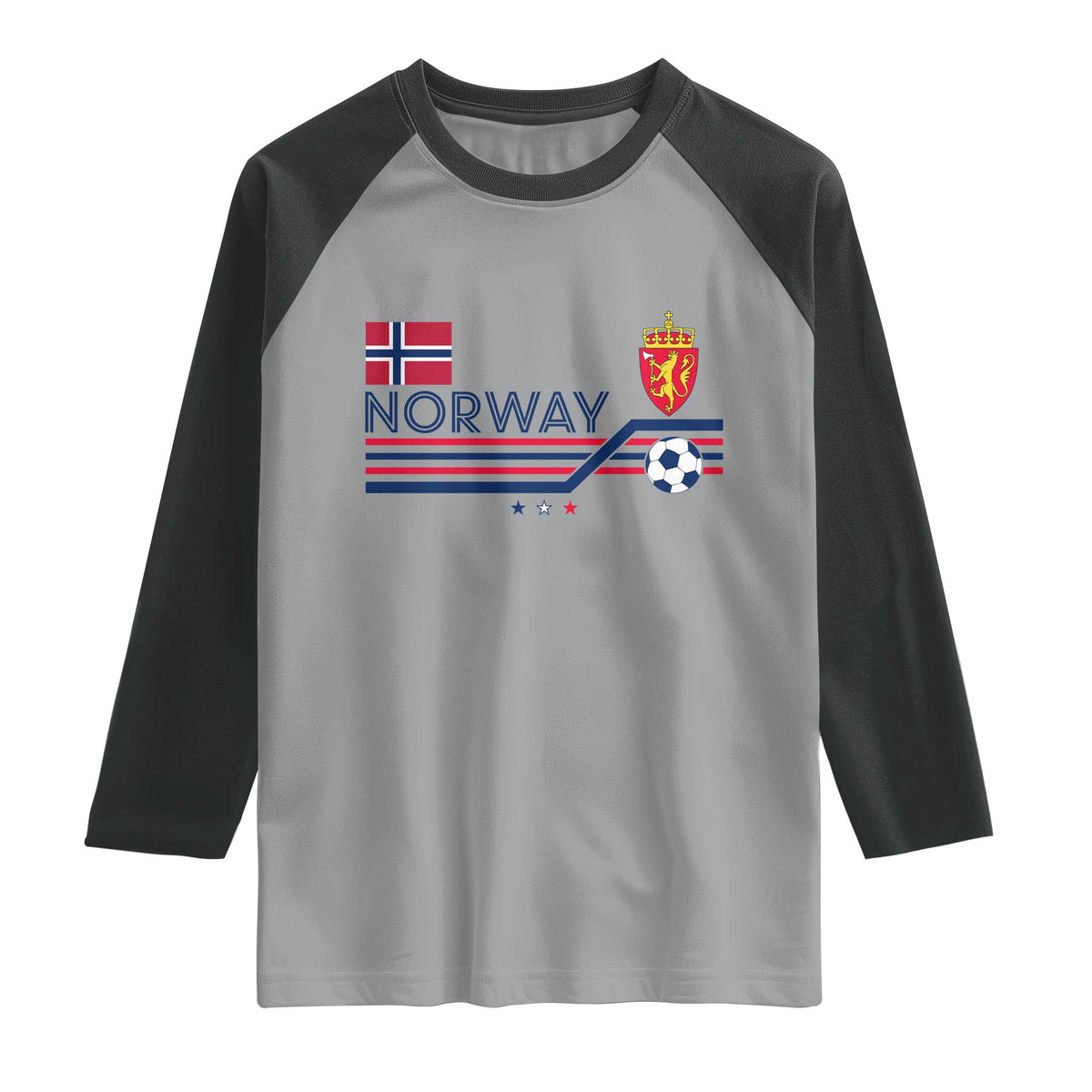 Classic Norway Football Emblem Graphic Raglan Shirt Retro Norwegian Flag Coat of Arms Norge Soccer Fans TS02 Sport Gray Black Print Your Wear