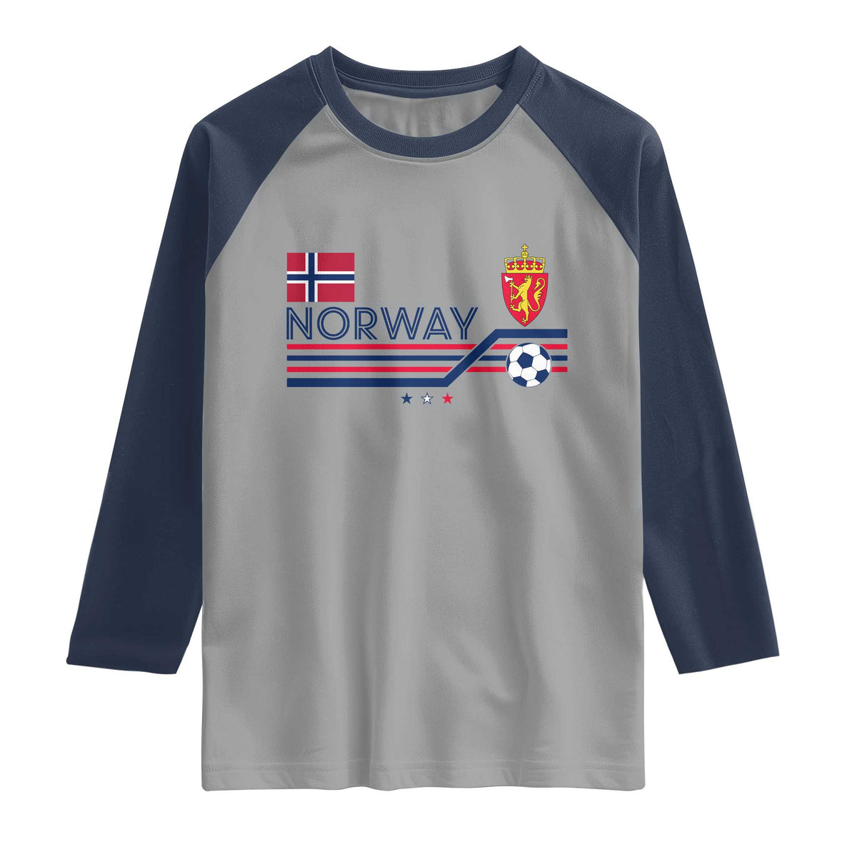 Classic Norway Football Emblem Graphic Raglan Shirt Retro Norwegian Flag Coat of Arms Norge Soccer Fans TS02 Sport Gray Navy Print Your Wear