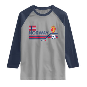 Classic Norway Football Emblem Graphic Raglan Shirt Retro Norwegian Flag Coat of Arms Norge Soccer Fans TS02 Sport Gray Navy Print Your Wear