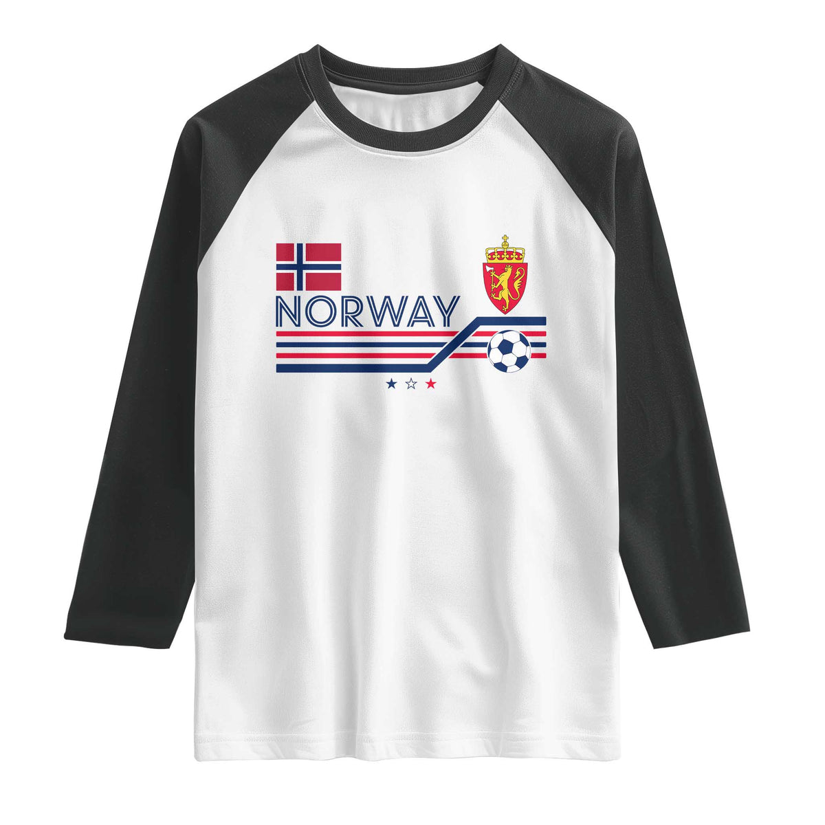 Classic Norway Football Emblem Graphic Raglan Shirt Retro Norwegian Flag Coat of Arms Norge Soccer Fans TS02 White Black Print Your Wear