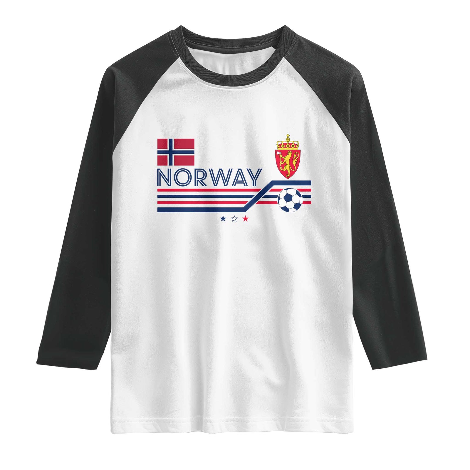Classic Norway Football Emblem Graphic Raglan Shirt Retro Norwegian Flag Coat of Arms Norge Soccer Fans TS02 White Black Print Your Wear