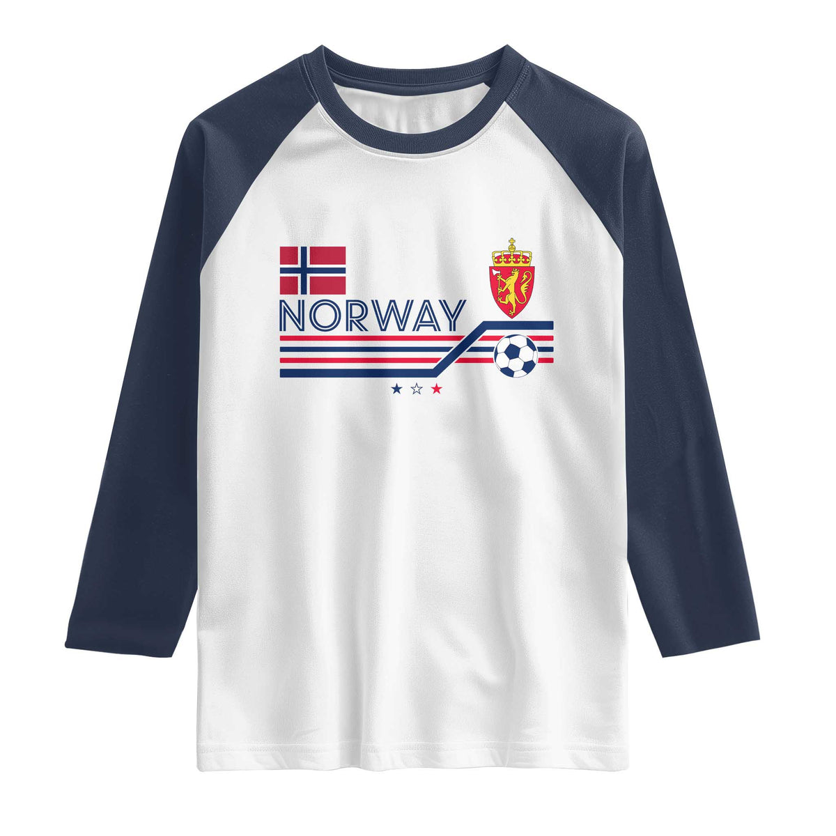 Classic Norway Football Emblem Graphic Raglan Shirt Retro Norwegian Flag Coat of Arms Norge Soccer Fans TS02 White Navy Print Your Wear