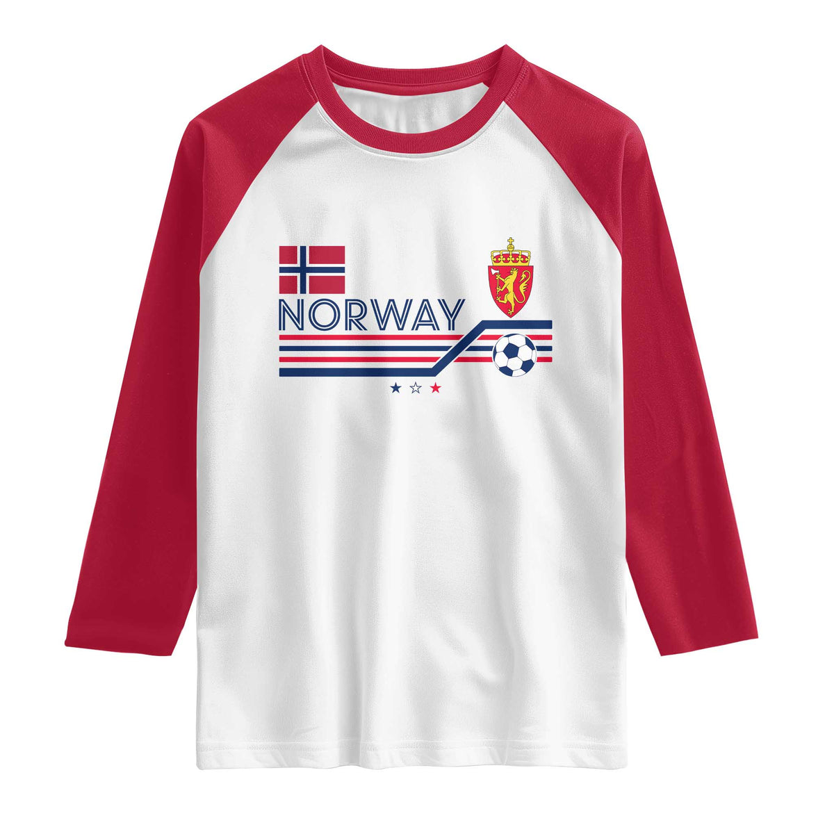 Classic Norway Football Emblem Graphic Raglan Shirt Retro Norwegian Flag Coat of Arms Norge Soccer Fans TS02 White Red Print Your Wear