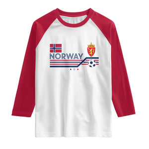 Classic Norway Football Emblem Graphic Raglan Shirt Retro Norwegian Flag Coat of Arms Norge Soccer Fans TS02 White Red Print Your Wear