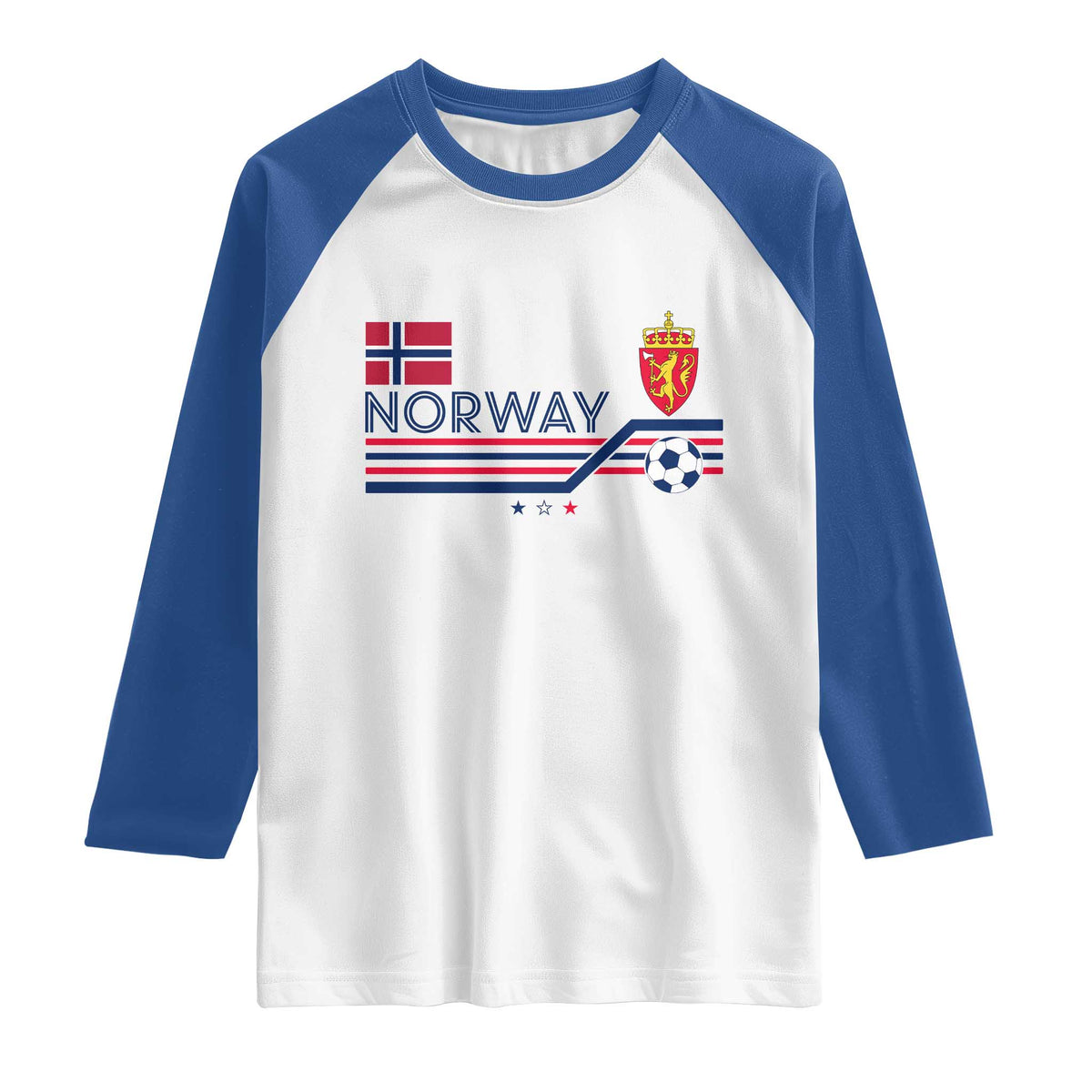 Classic Norway Football Emblem Graphic Raglan Shirt Retro Norwegian Flag Coat of Arms Norge Soccer Fans TS02 White Royal Print Your Wear
