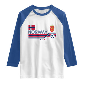 Classic Norway Football Emblem Graphic Raglan Shirt Retro Norwegian Flag Coat of Arms Norge Soccer Fans TS02 White Royal Print Your Wear