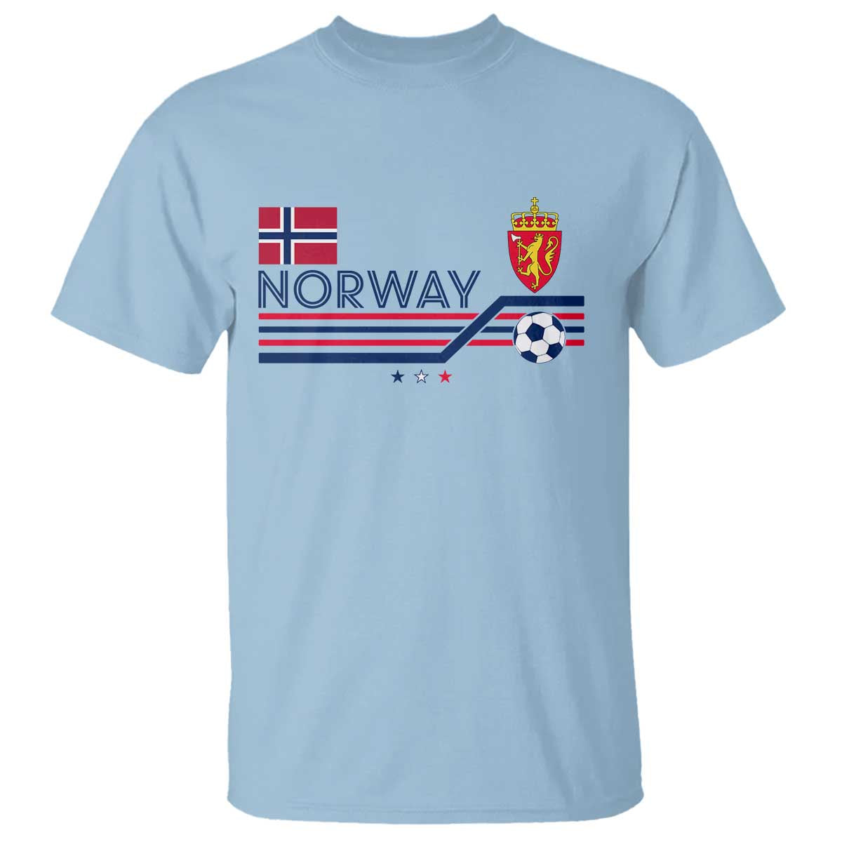 Classic Norway Football Emblem Graphic T Shirt Retro Norwegian Flag Coat of Arms Norge Soccer Fans TS02 Light Blue Print Your Wear
