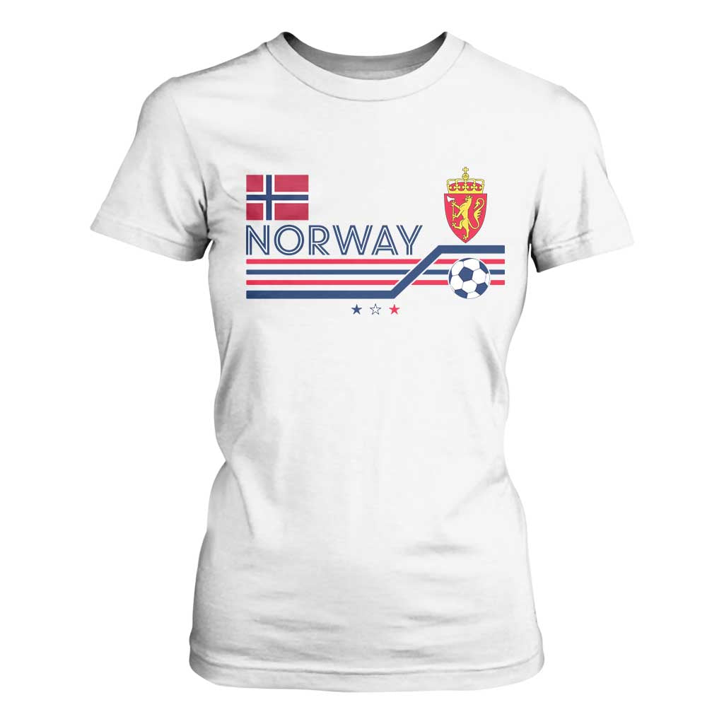 Classic Norway Football Emblem Graphic T Shirt For Women Retro Norwegian Flag Coat of Arms Norge Soccer Fans TS02 White Print Your Wear
