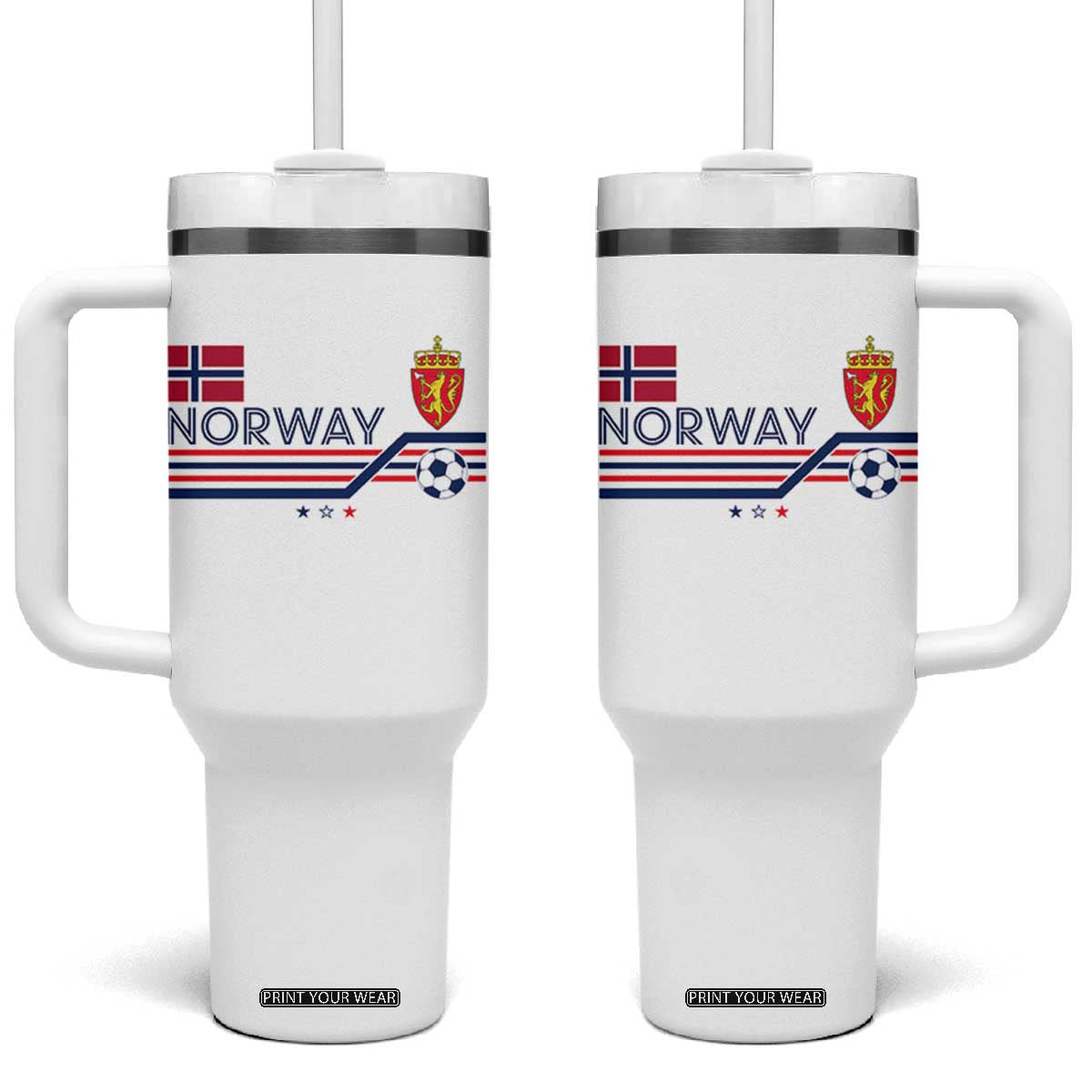 Classic Norway Football Emblem Graphic Tumbler With Handle Retro Norwegian Flag Coat of Arms Norge Soccer Fans TS02 One Size: 40 oz White Print Your Wear