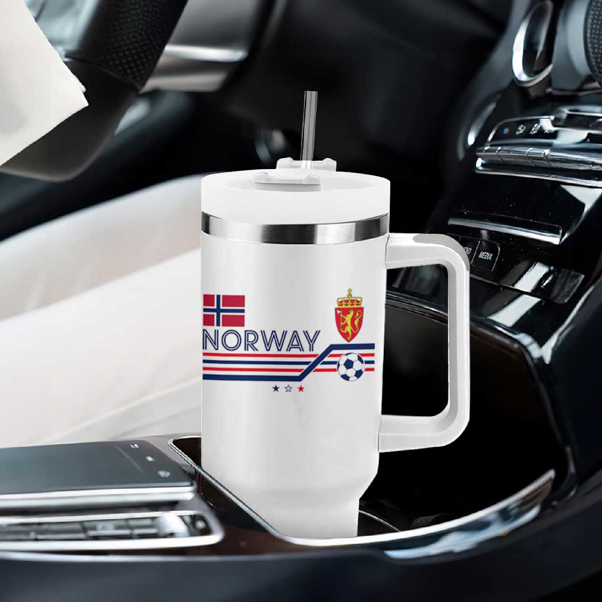 Classic Norway Football Emblem Graphic Tumbler With Handle Retro Norwegian Flag Coat of Arms Norge Soccer Fans TS02 Print Your Wear