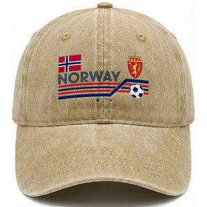 Classic Norway Football Emblem Graphic Washed Cotton Baseball Cap Retro Norwegian Flag Coat of Arms Norge Soccer Fans TS02 Print Your Wear