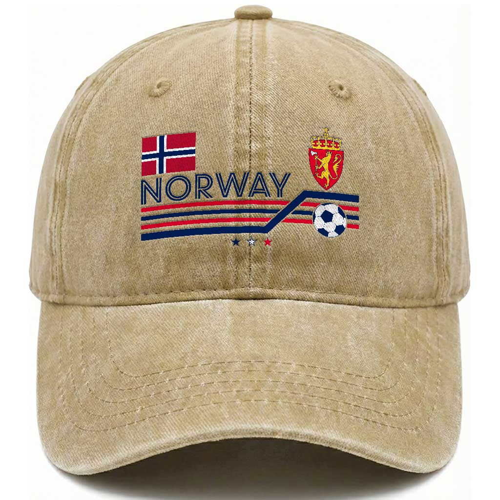 Classic Norway Football Emblem Graphic Washed Cotton Baseball Cap Retro Norwegian Flag Coat of Arms Norge Soccer Fans TS02 Print Your Wear
