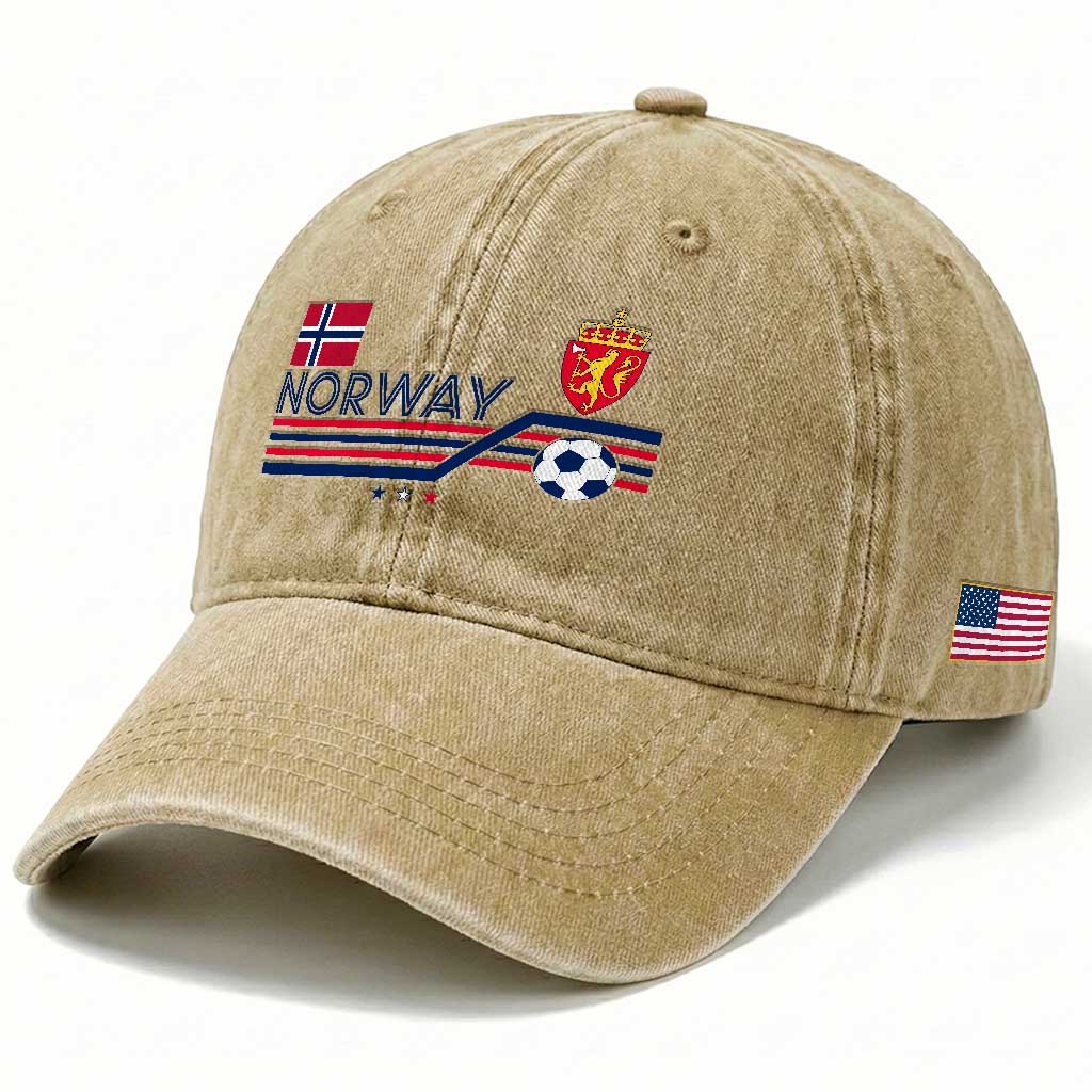 Classic Norway Football Emblem Graphic Washed Cotton Baseball Cap Retro Norwegian Flag Coat of Arms Norge Soccer Fans TS02 Print Your Wear