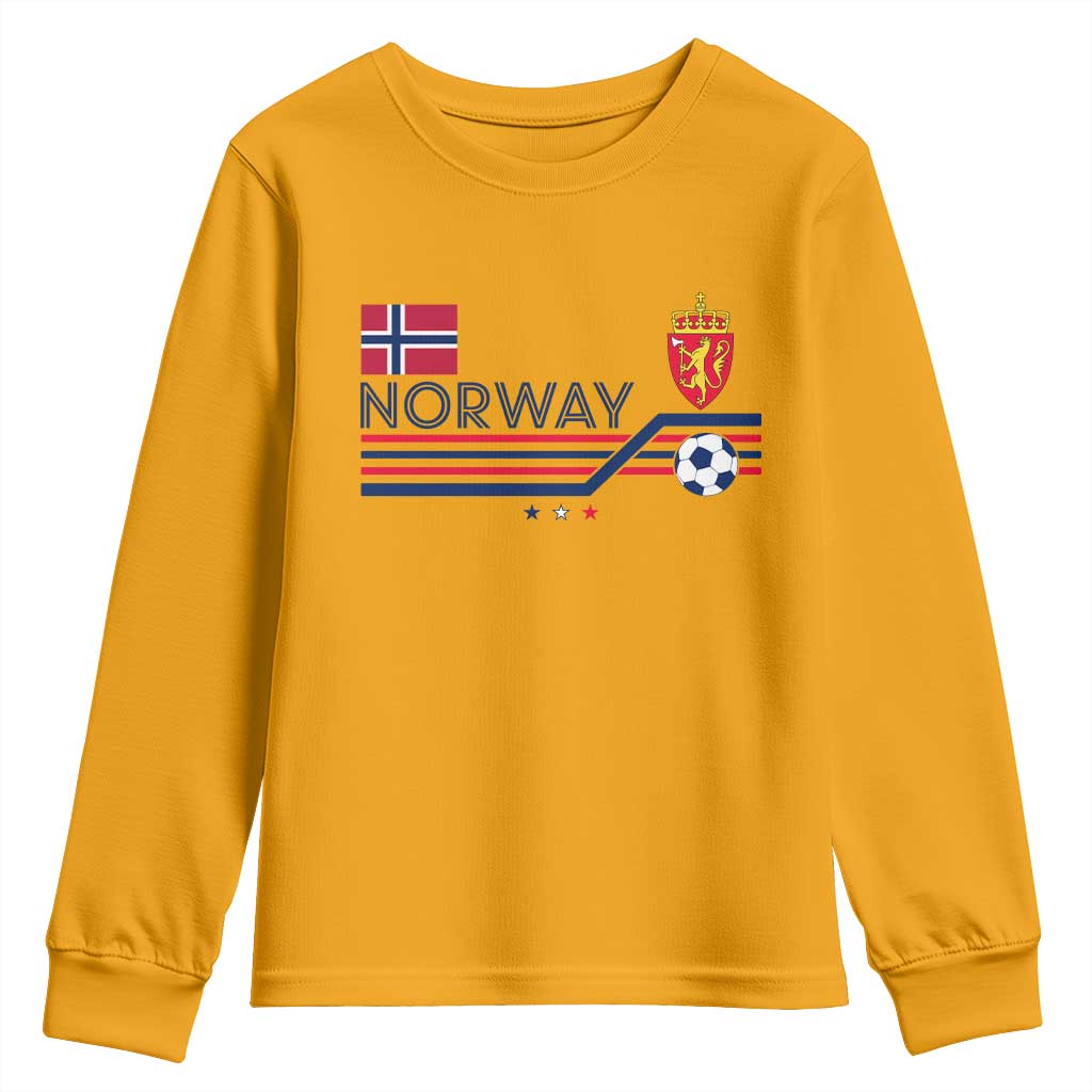 Classic Norway Football Emblem Graphic Youth Sweatshirt Retro Norwegian Flag Coat of Arms Norge Soccer Fans TS02 Gold Print Your Wear