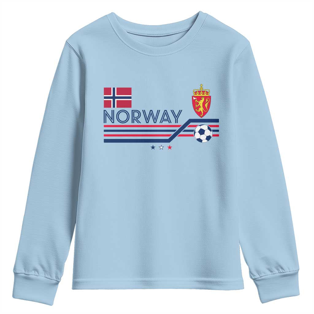 Classic Norway Football Emblem Graphic Youth Sweatshirt Retro Norwegian Flag Coat of Arms Norge Soccer Fans TS02 Light Blue Print Your Wear