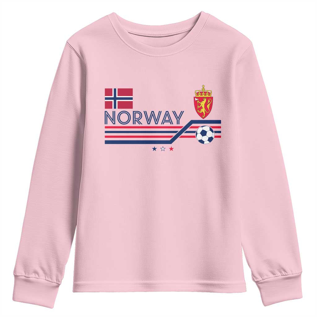 Classic Norway Football Emblem Graphic Youth Sweatshirt Retro Norwegian Flag Coat of Arms Norge Soccer Fans TS02 Light Pink Print Your Wear