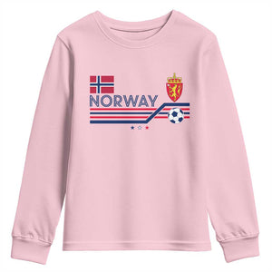 Classic Norway Football Emblem Graphic Youth Sweatshirt Retro Norwegian Flag Coat of Arms Norge Soccer Fans TS02 Light Pink Print Your Wear