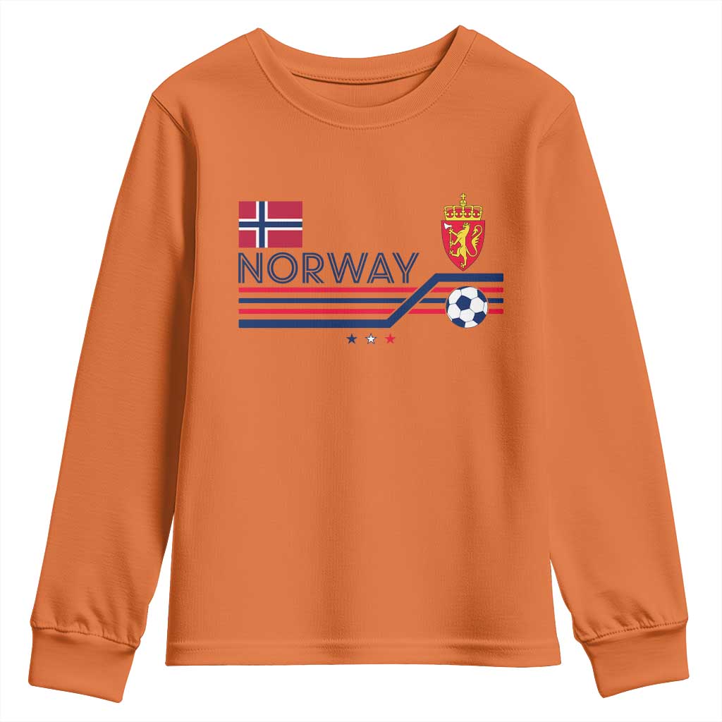 Classic Norway Football Emblem Graphic Youth Sweatshirt Retro Norwegian Flag Coat of Arms Norge Soccer Fans TS02 Orange Print Your Wear