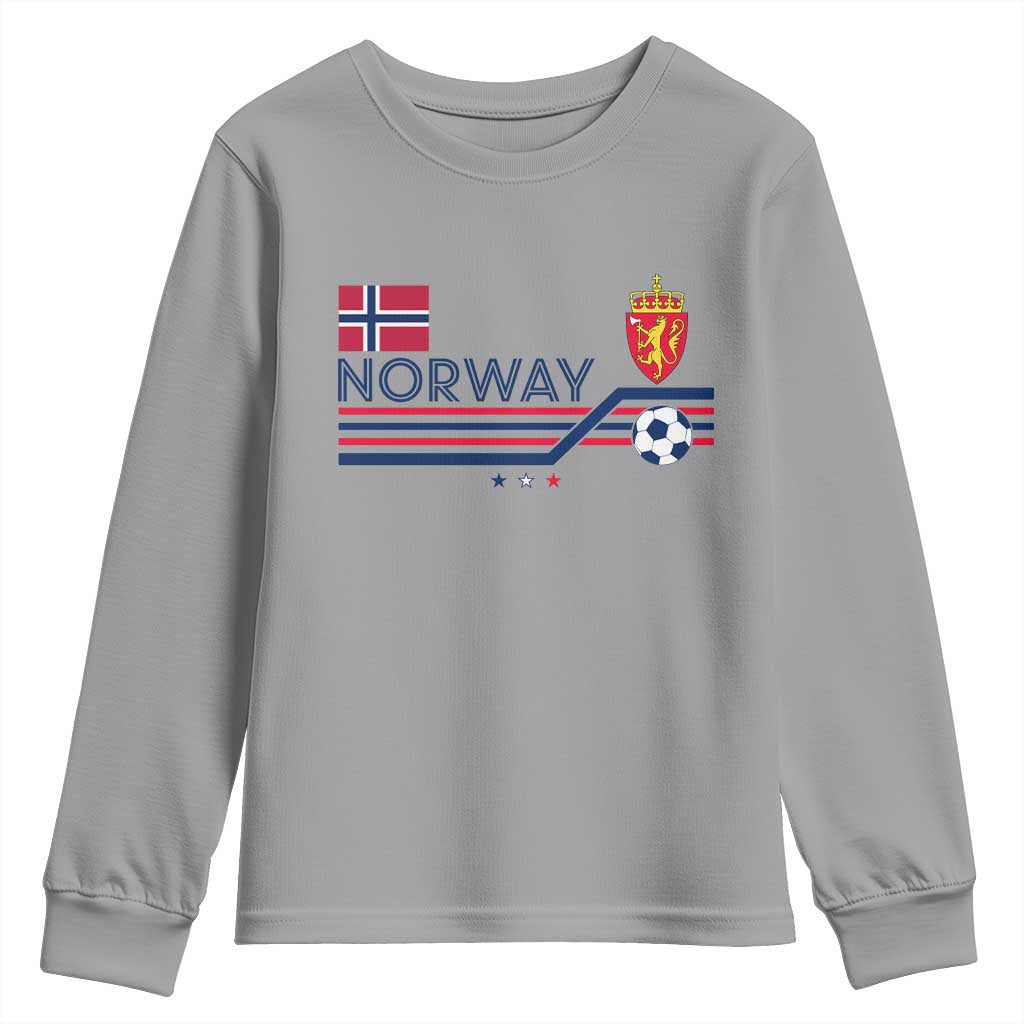 Classic Norway Football Emblem Graphic Youth Sweatshirt Retro Norwegian Flag Coat of Arms Norge Soccer Fans TS02 Sport Gray Print Your Wear