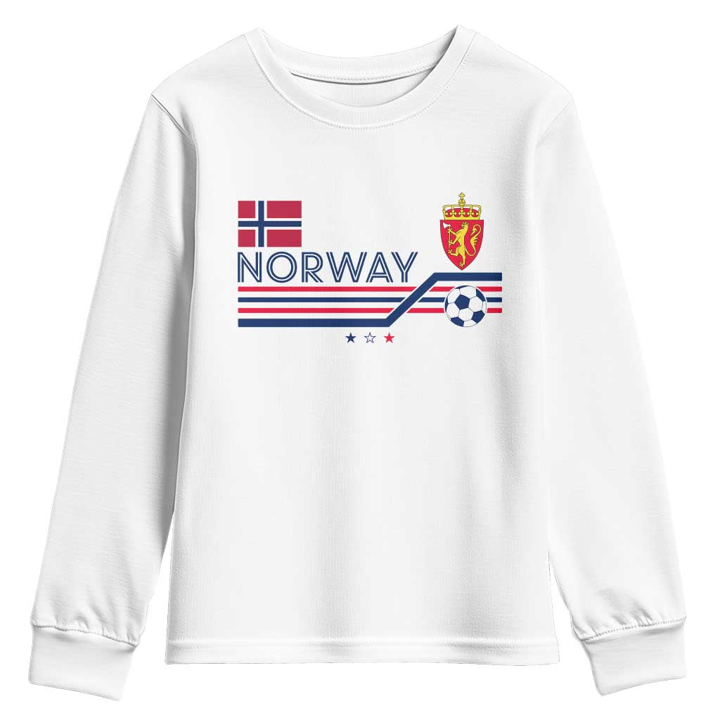 Classic Norway Football Emblem Graphic Youth Sweatshirt Retro Norwegian Flag Coat of Arms Norge Soccer Fans TS02 White Print Your Wear