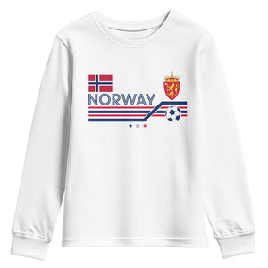 Classic Norway Football Emblem Graphic Youth Sweatshirt Retro Norwegian Flag Coat of Arms Norge Soccer Fans TS02 White Print Your Wear