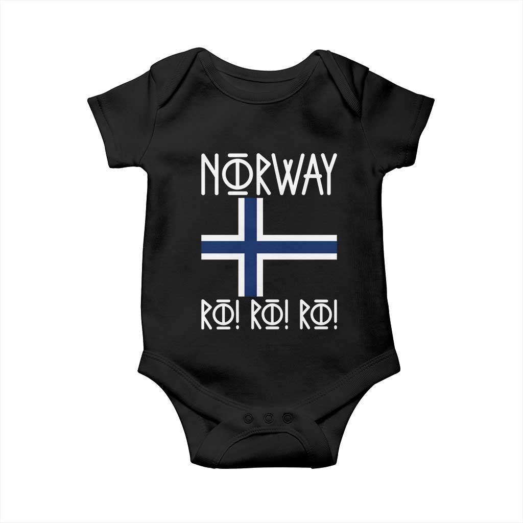 Norway Flag Ro Ro Ro Norse Rune Typography Graphic Baby Onesie Norge Football Fans Norwegian Pride TS02 Black Print Your Wear