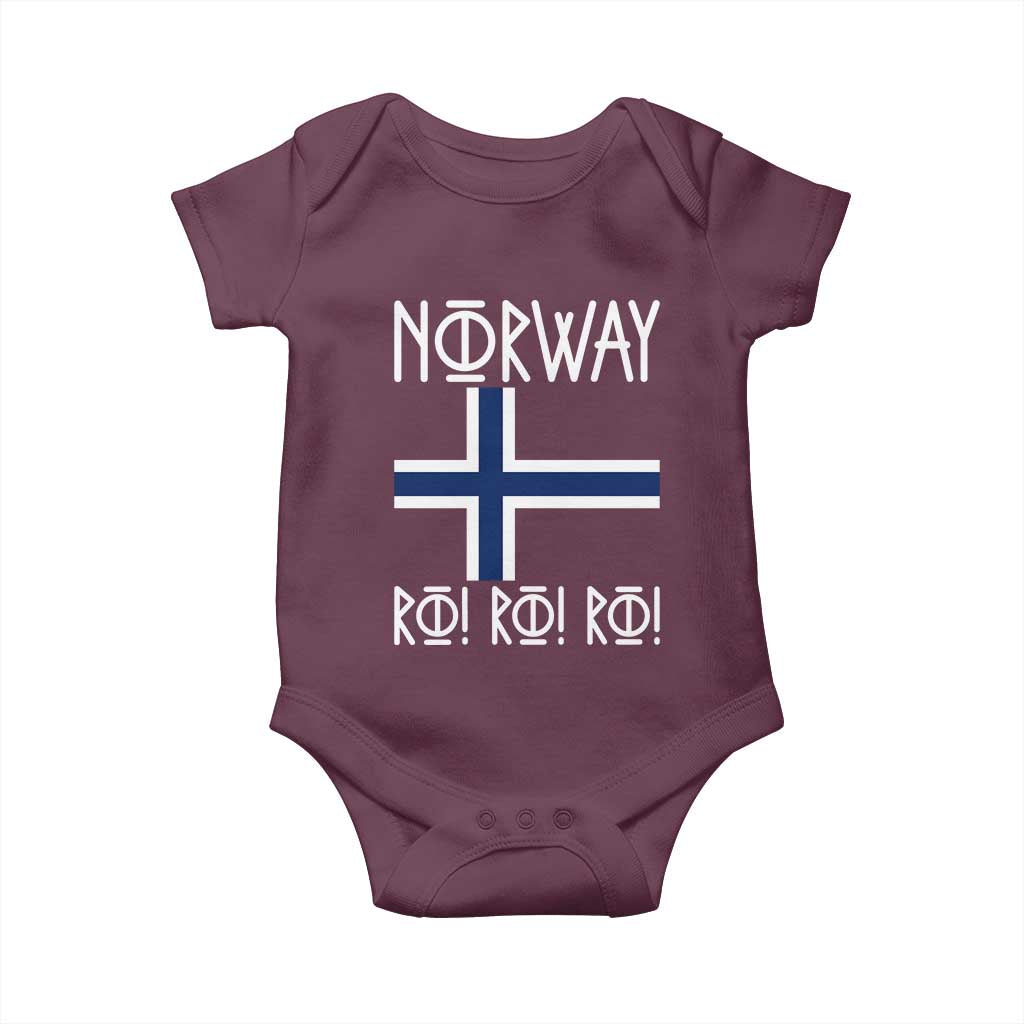 Norway Flag Ro Ro Ro Norse Rune Typography Graphic Baby Onesie Norge Football Fans Norwegian Pride TS02 Maroon Print Your Wear