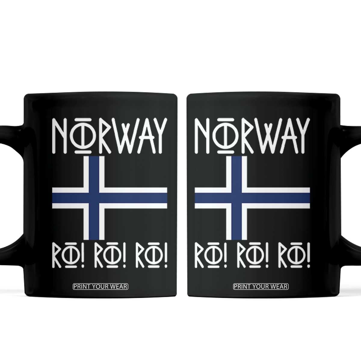 Norway Flag Ro Ro Ro Norse Rune Typography Graphic Coffee Mug Norge Football Fans Norwegian Pride TS02 Black Print Your Wear