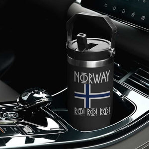 Norway Flag Ro Ro Ro Norse Rune Typography Graphic Flip Straw Tumbler Norge Football Fans Norwegian Pride TS02 Print Your Wear