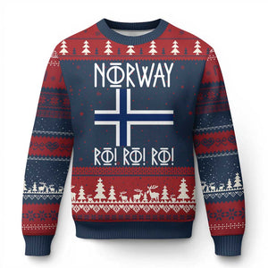Norway Flag Ro Ro Ro Norse Rune Typography Graphic Ugly Christmas Sweater Norge Football Fans Norwegian Pride TS02 Navy Red Print Your Wear