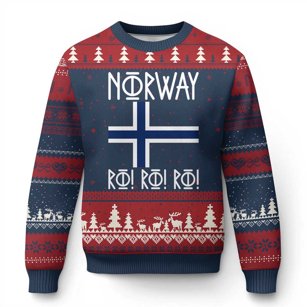 Norway Flag Ro Ro Ro Norse Rune Typography Graphic Ugly Christmas Sweater Norge Football Fans Norwegian Pride TS02 Navy Red Print Your Wear
