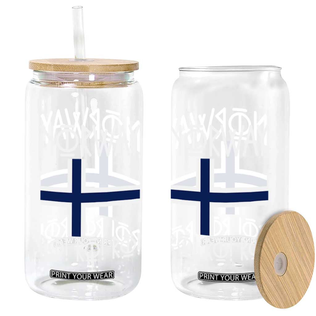 Norway Flag Ro Ro Ro Norse Rune Typography Graphic Glass Can Norge Football Fans Norwegian Pride TS02 Print Your Wear